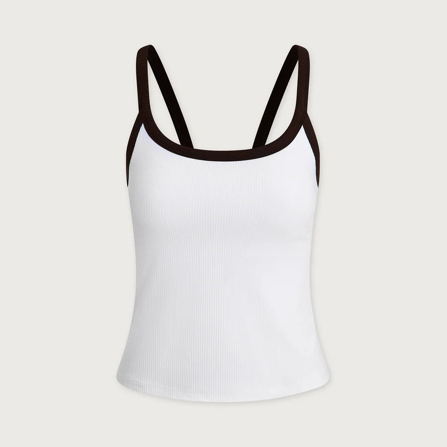 Theon Scoop Neck Tank- White/Coffee Bean