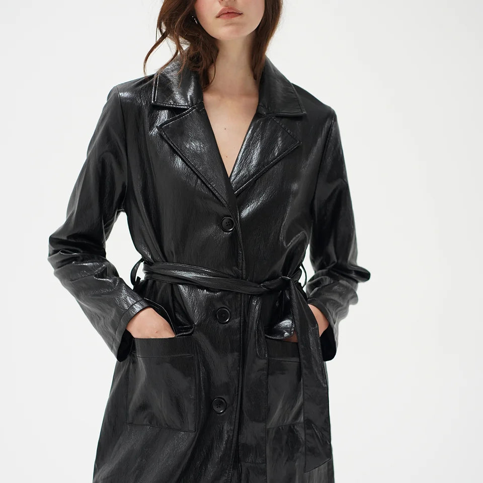 Marlowe Faux Leather Coat- Black