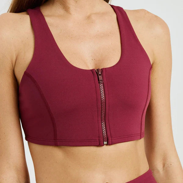 Night Track Zip Bra in Dark Cherry