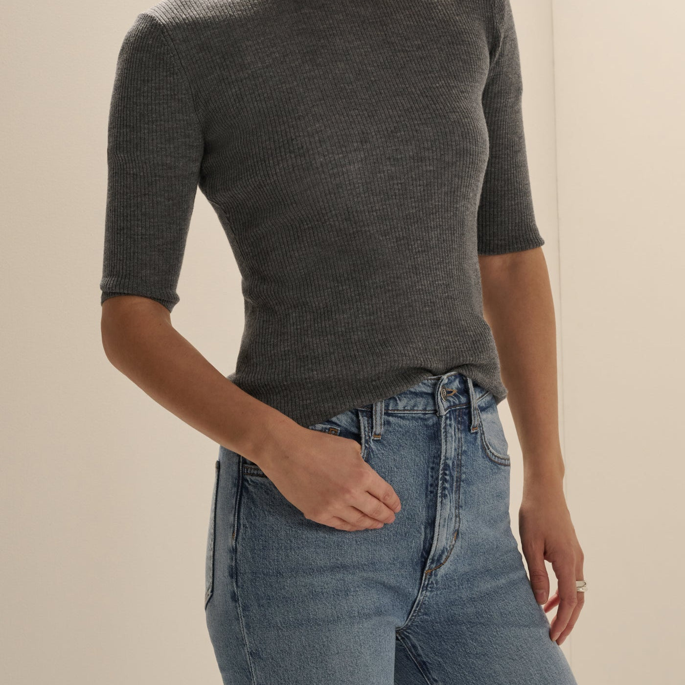 The Amelia Crewneck Top- Charcoal