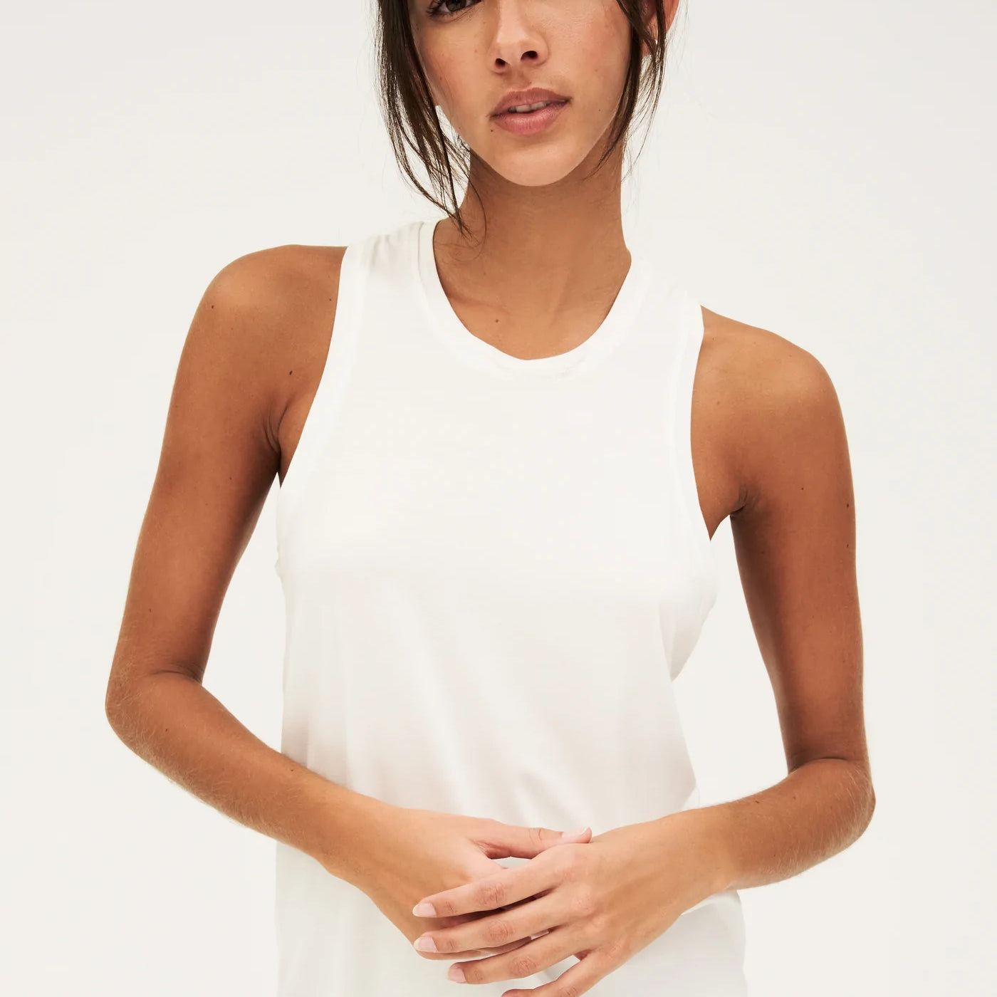 Camiseta sin mangas de jersey con cuello redondo Toni - Blanco