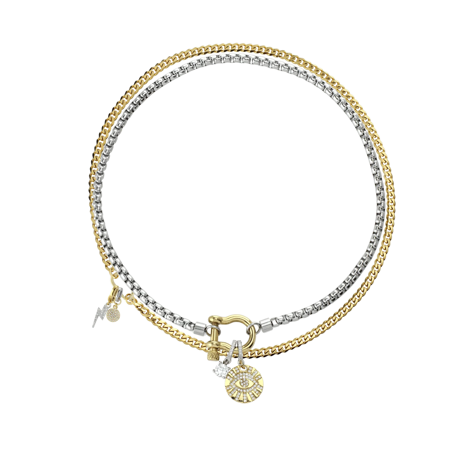 Herradura Clip on Evil Eye Layered Necklace Set