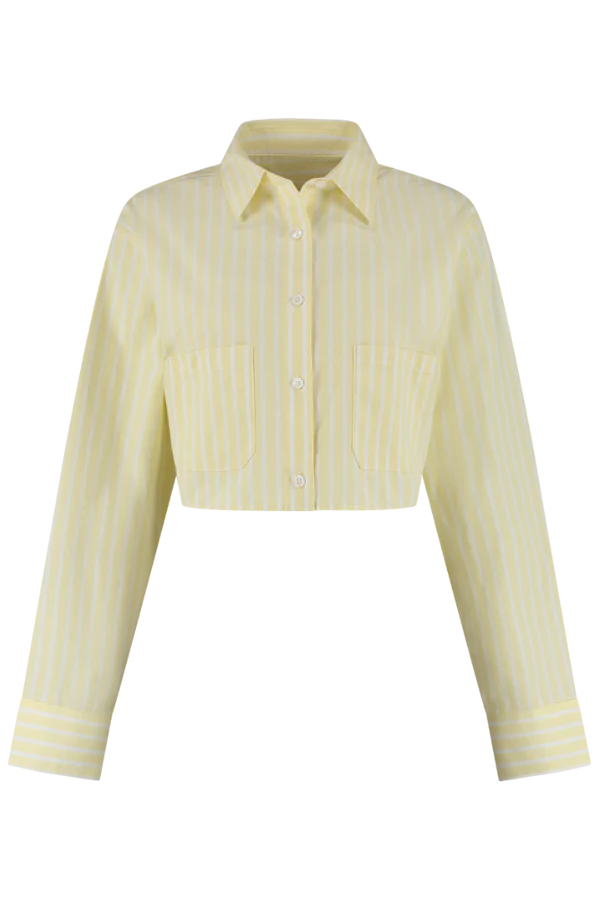 Jada Striped Cropped Blouse- Vanilla