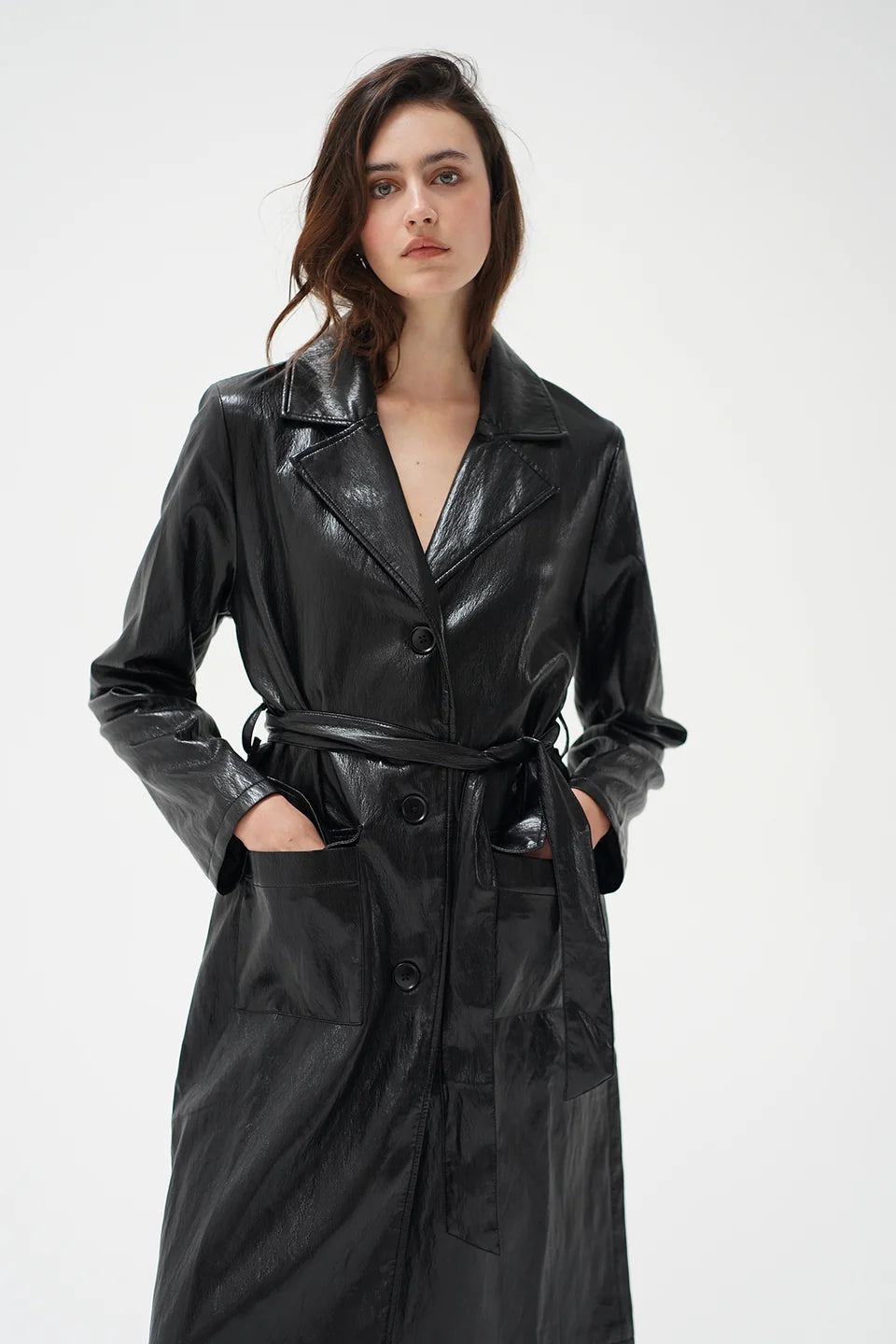 Marlowe Faux Leather Coat- Black