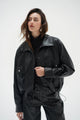 Mercer Faux Leather Bomber Jacket- Black