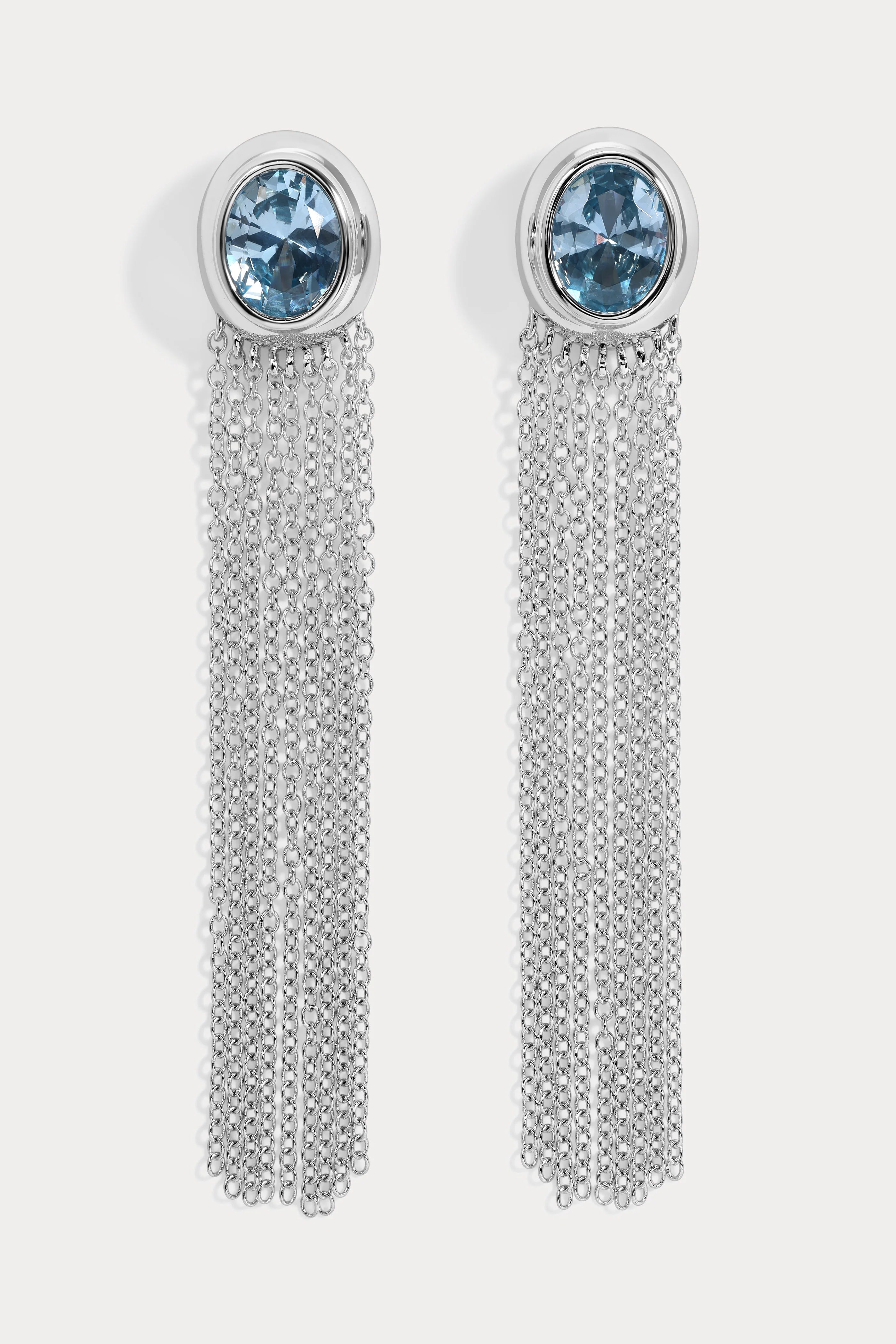 Aqua Paloma Fringe Earrings - Silver